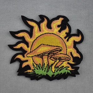 Embroidered sun mushroom illustration patch, iron-on patch