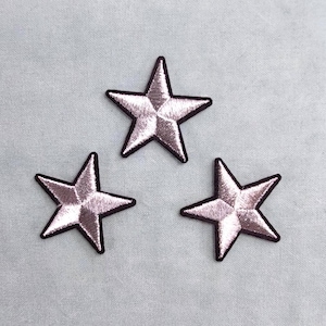 Lot 3 patchs étoiles argentées contour noir thermocollants brodés, Ecussons, à repasser ou à coudre