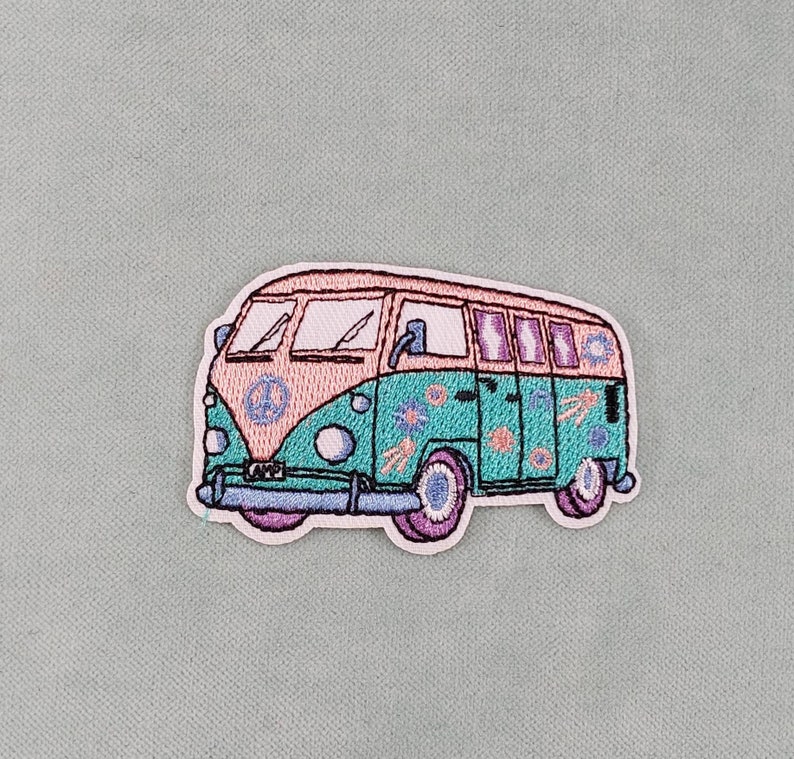 Green pink Van patch, embroidered iron-on patch, iron on patch, sewing patch, customize clothing and accessories image 1