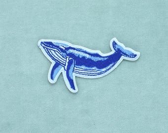 Blauwe walvis patch, geborduurde strijkpatch, naaiapplicatie