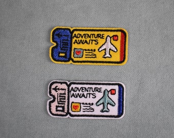 Plane ticket patch, embroidered iron-on badge, two models