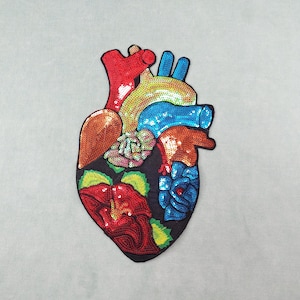 Grande toppa a forma di cuore termoadesiva, emblema glitterato