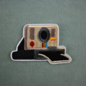 Polaroid camera iron-on patch, embroidered crest, customize, personalize clothing bags accessories