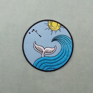 Whale in the ocean patch, ocean embroidered iron-on patch, iron on patch, sew-on patch, customize clothes and accessories