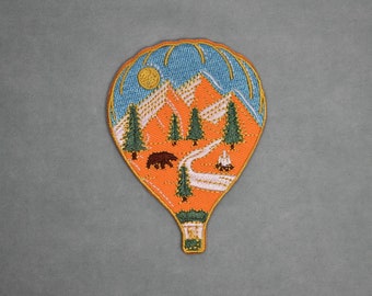 Nature theme hot air balloon patch, iron-on embroidered badge