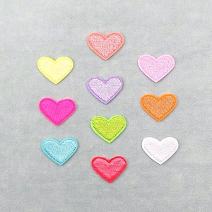 Set of 10 small hearts, multicoloured iron-on hearts, patches/appliques