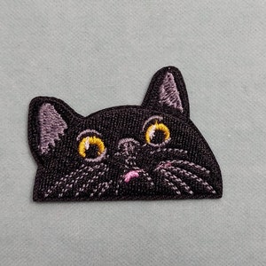 Black cat patch, embroidered iron-on badge