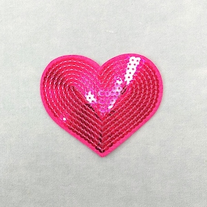 Patch cœur rose, rose clair en paillettes, Ecusson en paillettes thermocollant