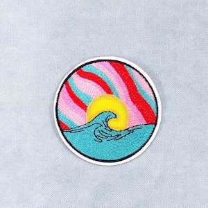 Colorful sky wave illustration patch, iron-on embroidered art patch