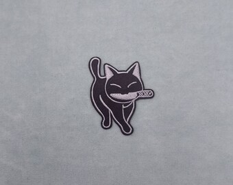 Cat with a knife patch, embroidered iron-on patch