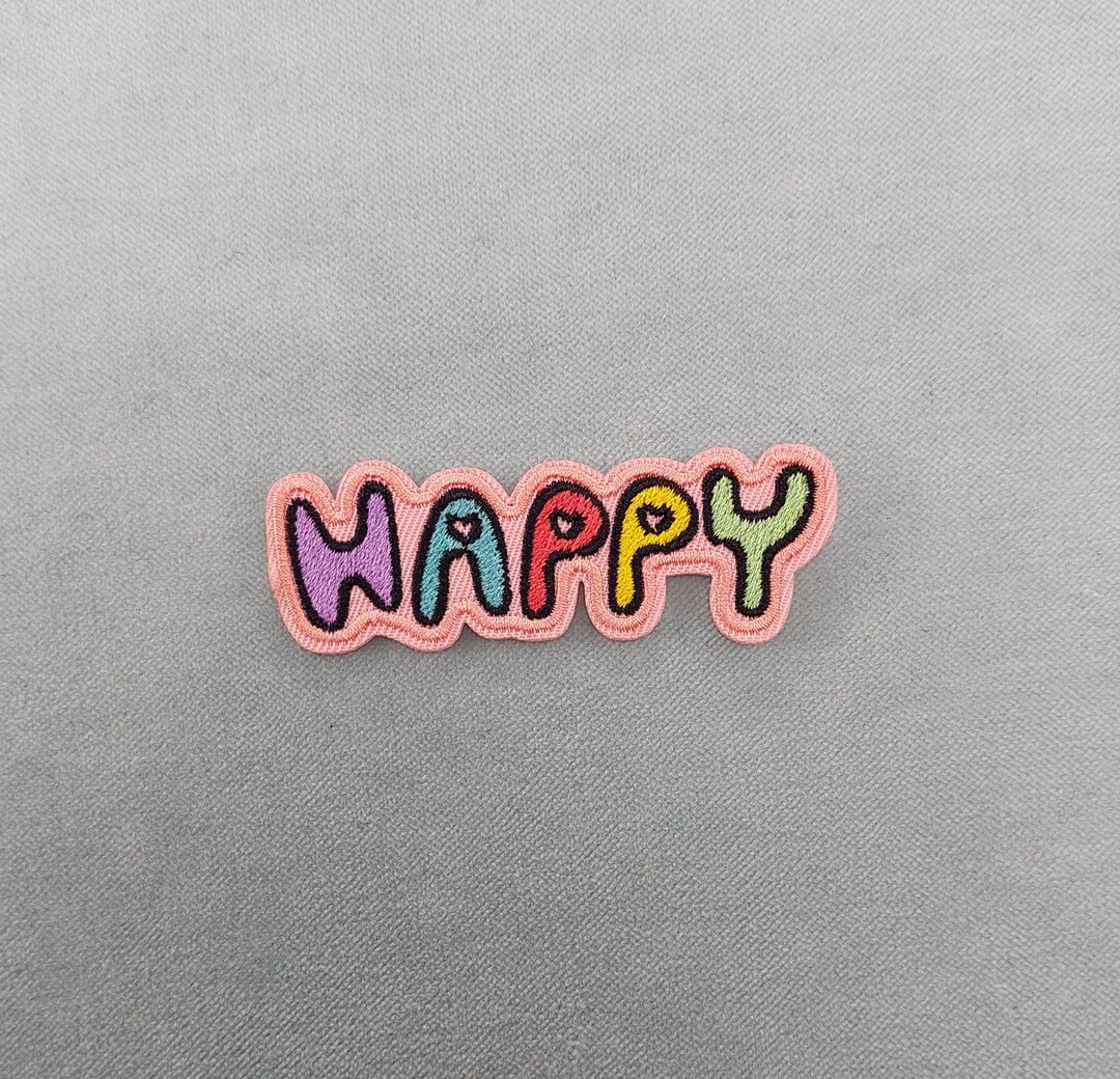 Happy Patch, Embroidered Ironon Patch, Iron on Patch, Sewing Patch, Customize Clothing and