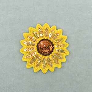 Ecusson tournesol en paillettes, customiser vêtements et accessoires