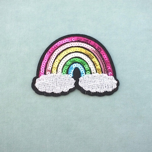Toppa arcobaleno con ricamo di paillettes, toppa termoadesiva