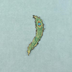 Iron-on peacock feather patch, Embroidered iron-on patch