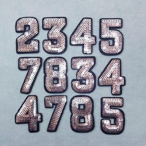 Silver glitter number patches, iron-on number patches ready to create, customize clothes and accessories