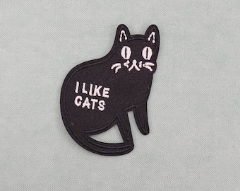 Patch chat noir brodée, écusson thermocollant brodé