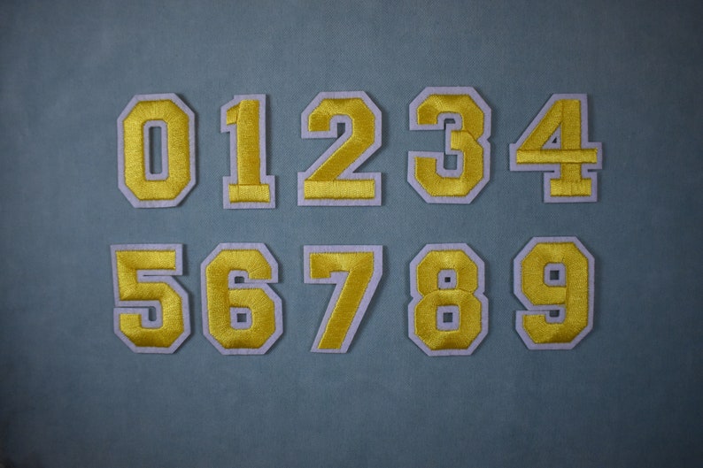 Patchs chiffres jaunes, Écussons thermocollants brodés nombres,pour customiser vêtements et accessoires image 2
