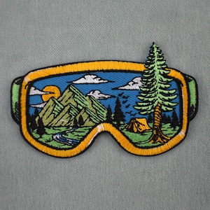 Embroidered nature theme glasses patch, Iron-on mountain illustration badge