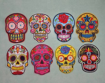 Patch tête de mort mexicain, écusson thermocollant brodé, fer sur patch, patch à coudre, customiser vêtements et accessoires