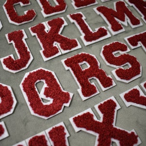 Garnet iron-on alphabet chenille letter patches, embroidered badges, Customize, Personalize