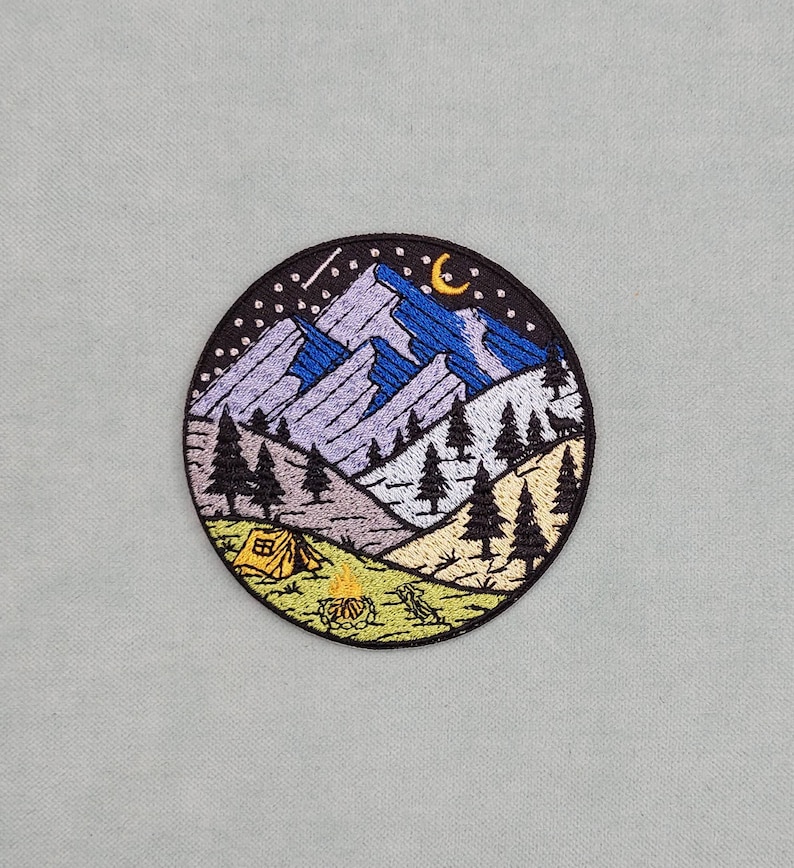 Patch Illustration iron-on fir mountains, nature theme embroidered badge image 1