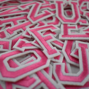 Pink iron-on alphabet letter patches, embroidered badges, Customize, Personalize