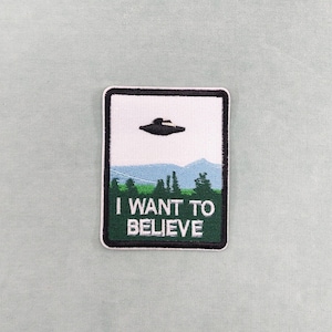 Toppa "Voglio credere", toppa ricamata termoadesiva, 7,4 cm / 9,5 cm, toppa termoadesiva, toppa da cucire, personalizza vestiti e accessori