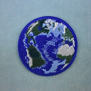 Iron-on planet earth patch, Globe badge embroidered on iron