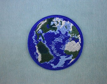 Iron-on planet earth patch, Globe badge embroidered on iron