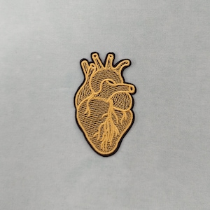 Gold embroidered iron-on heart patch, badge to customize clothing and accessories