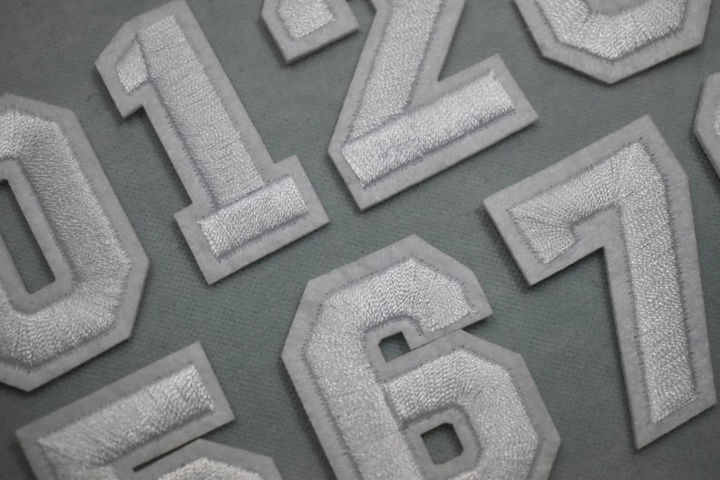 White number patches, iron-on embroidered number patches, to customize clothing and accessories image 1