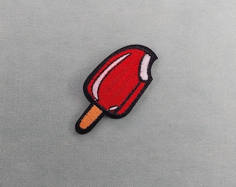 Embroidered strawberry ice cream patch, iron-on ice cream, embroidered ice cream crest