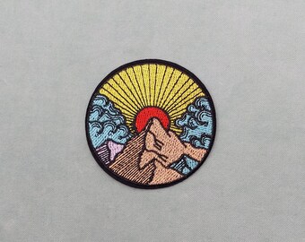 Sunset in the mountains iron-on patch, embroidered crest