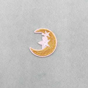 Embroidered gold iron-on moon patch, gold iron-on patch with white border