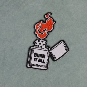 Burn it all embroidered iron-on patch, Zippo badge, customize clothing and accessories