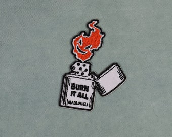 Burn it all embroidered iron-on patch, Zippo badge, customize clothing and accessories