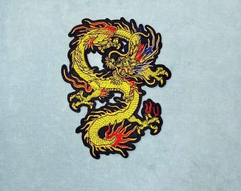 Large iron-on dragon patch, 23 cm x 17 cm, embroidered patch on iron