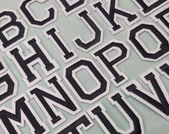 Black iron-on alphabet letter patches, embroidered patches, customize, personalize