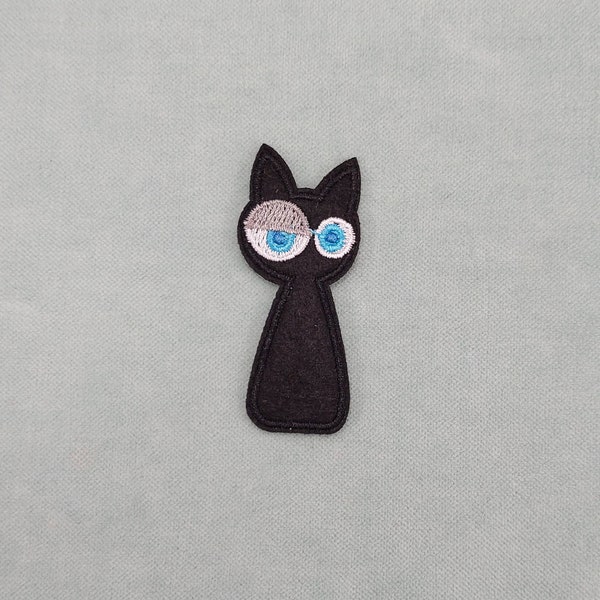 Patch chat noir broderie sur feutrine, écusson thermocollant, fer sur patch, patch à coudre, customiser vêtements et accessoires