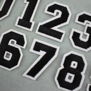 Black number patches, iron-on embroidered number patches, to customize clothing and accessories