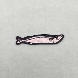 Embroidered iron-on sardine patch, fish emblem, customize clothing and accessories