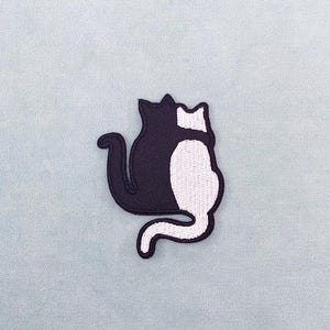 Black cat and white cat iron-on patch; embroidered patch on iron