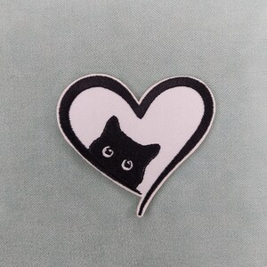 Minimalist cat heart patch, embroidered iron-on patch