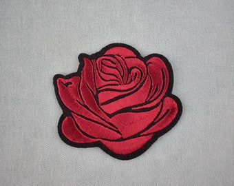 Patch rose rouge bordeaux, Écusson thermocollant brodé sur fer ou à coudre, customiser vêtements et accessoires