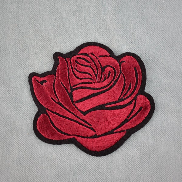 Patch rose rouge bordeaux, Écusson thermocollant brodé sur fer ou à coudre, customiser vêtements et accessoires