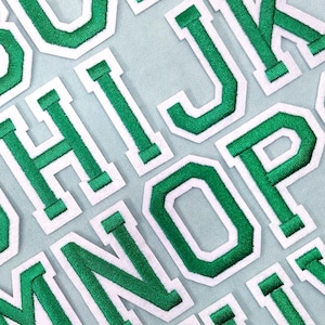 Green iron-on alphabet letter patches, embroidered patches, customize, personalize