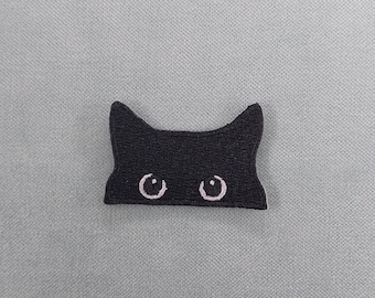 Patch  regard chat noir, écusson thermocollant brodé