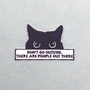 Embroidered black cat patch, embroidered iron-on patch