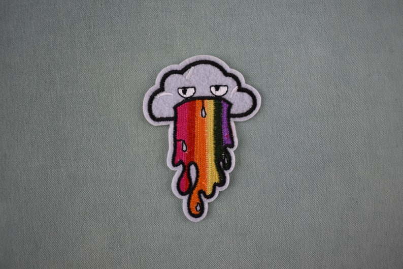 Rainbow cloud patch, embroidered fusible patch, iron on patch, sewing patch, customize clothing and accessories image 1