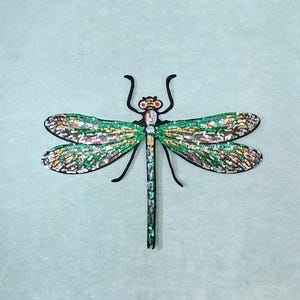 Patch libellule en paillettes thermocollant brodé, Écusson brodé